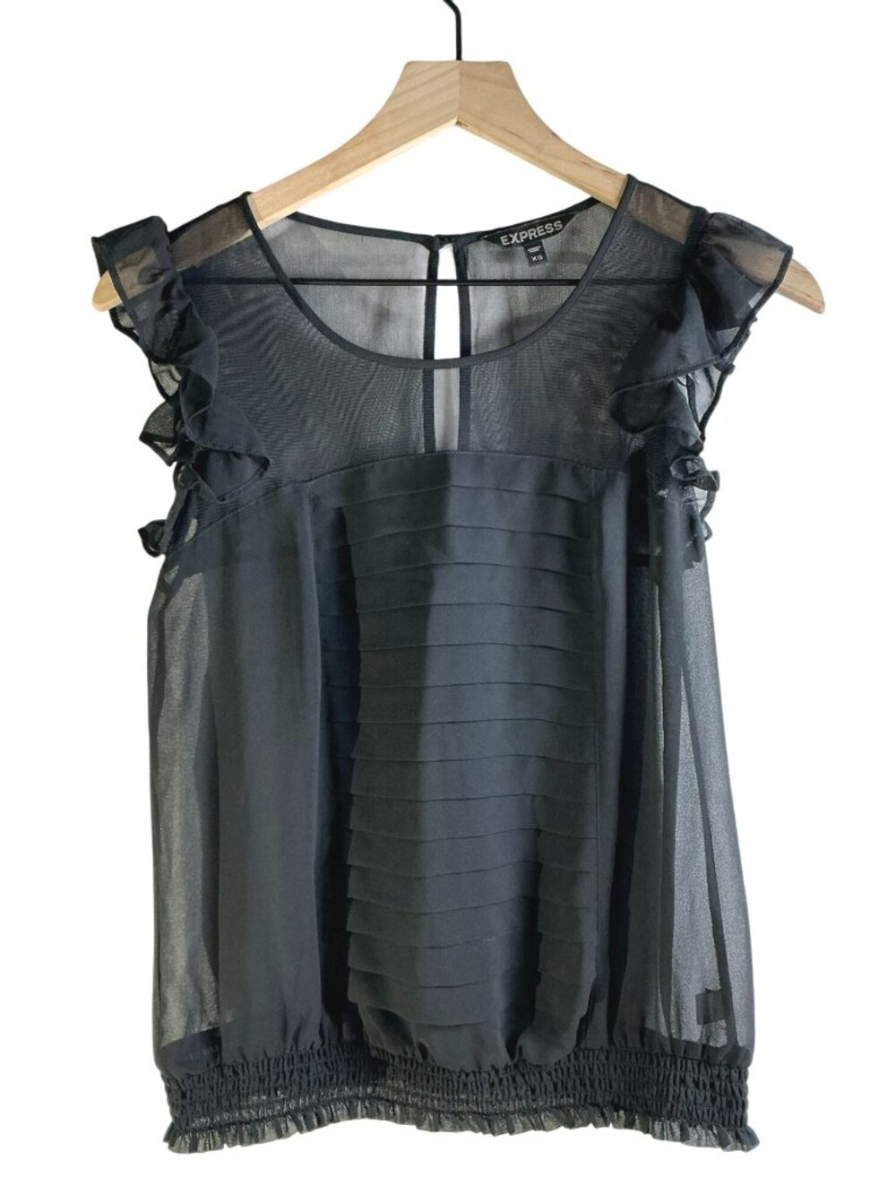 Express Women’s Black Sheer Blouse | Elastic Waist | Minimalist Preppy | Size XS